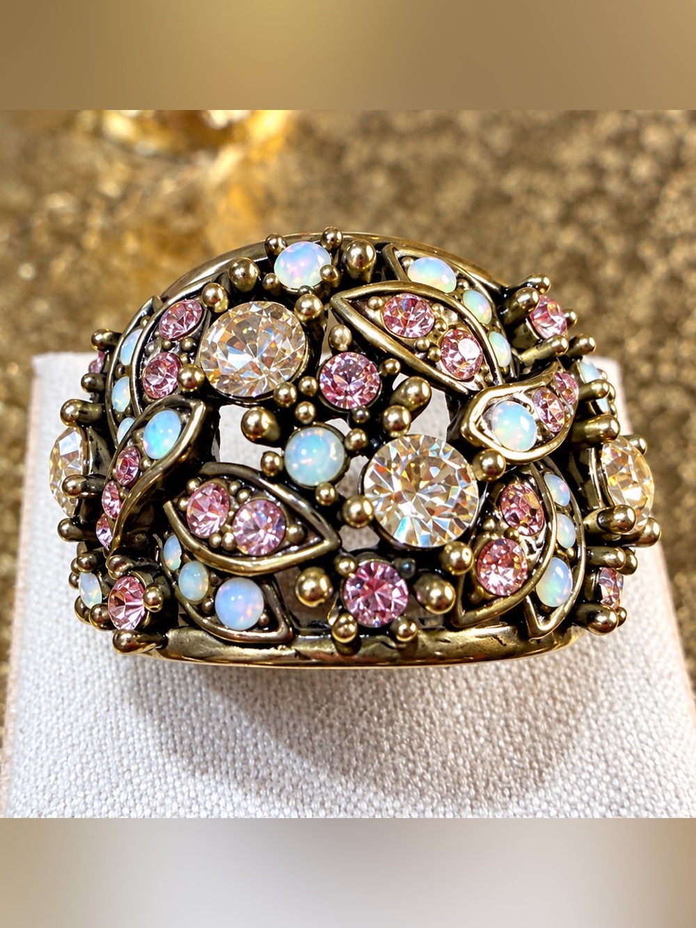 Heidi Daus “Blushing Garden” Pink Opalescent Crystal Floral Statement *Size 8